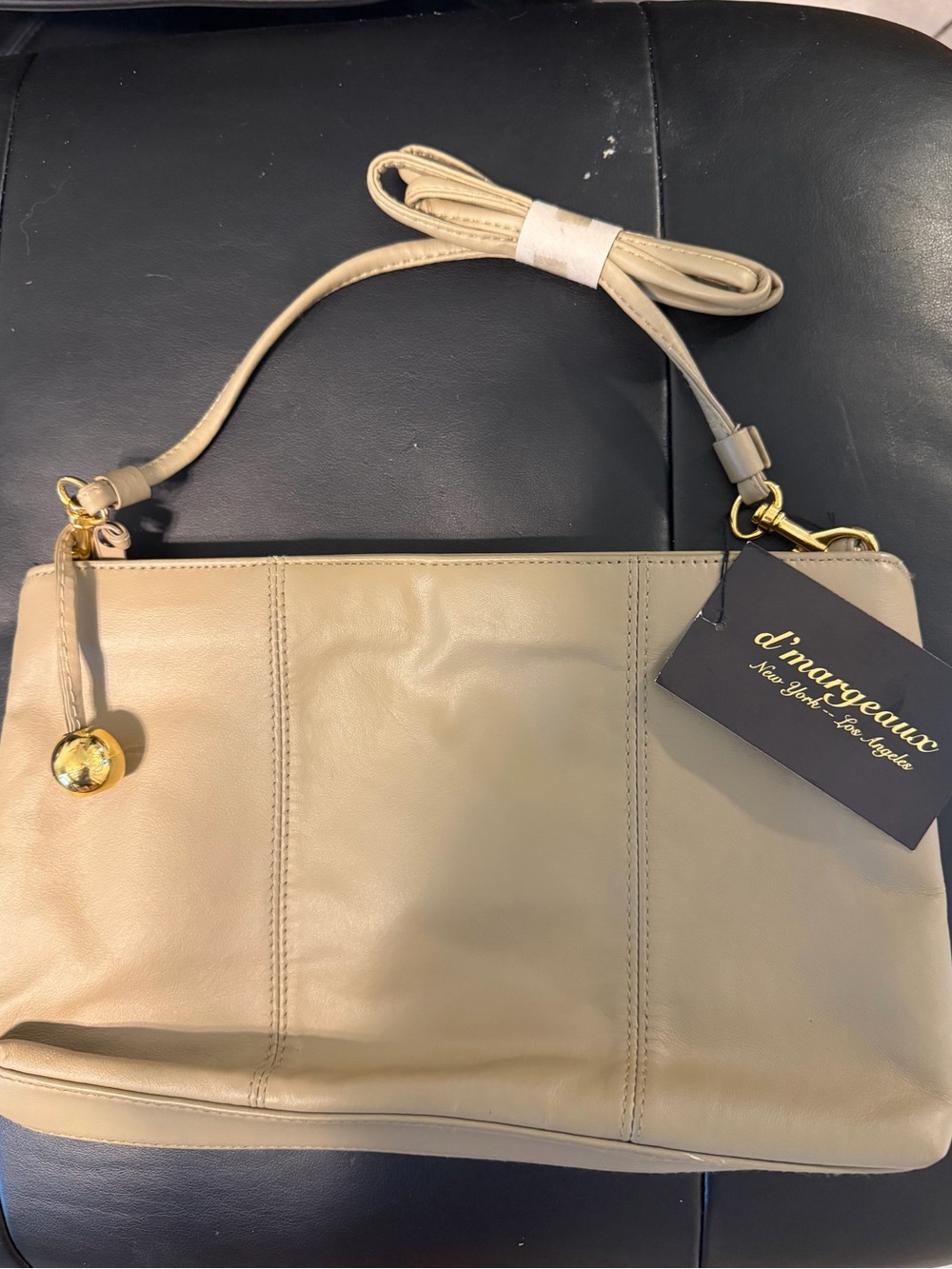D’Margeaux New York Los Angeles Beige Leather Shoulder Bag NWT’s